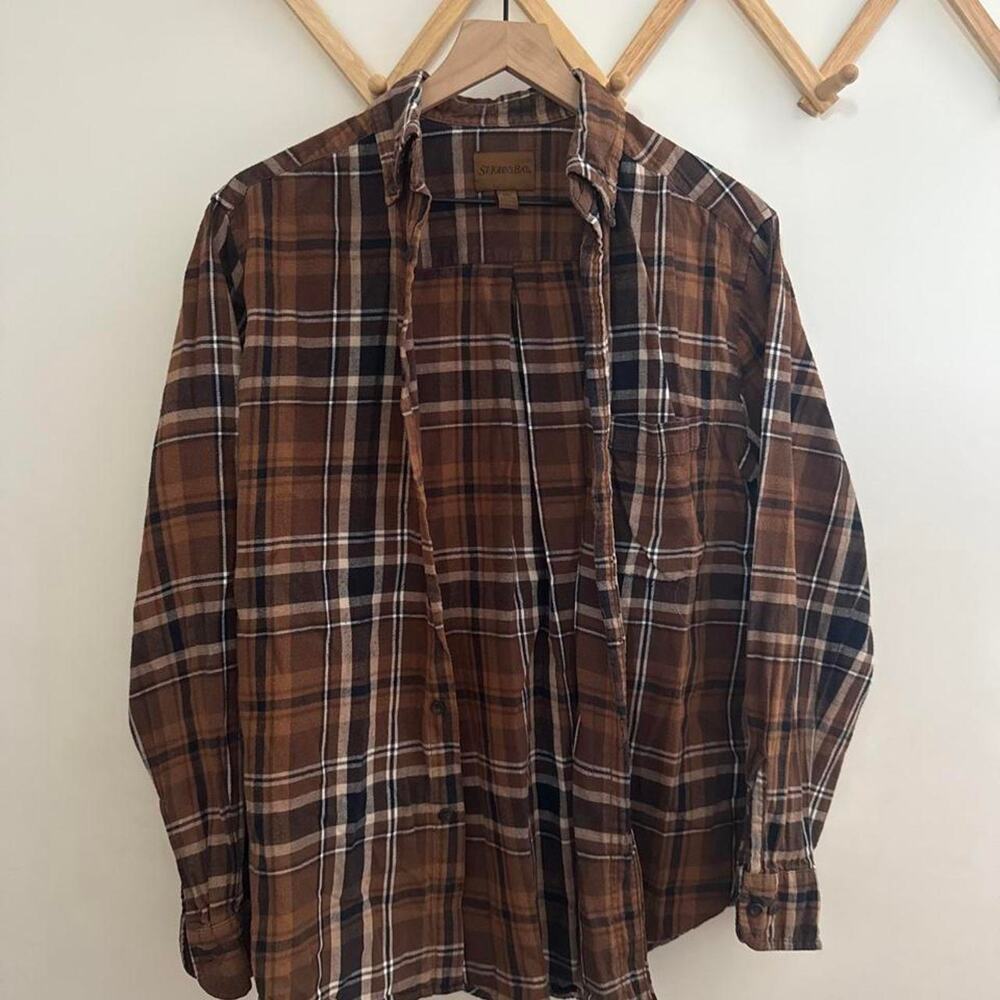 St johns bay 100% cotton brown plaid flannel shirt